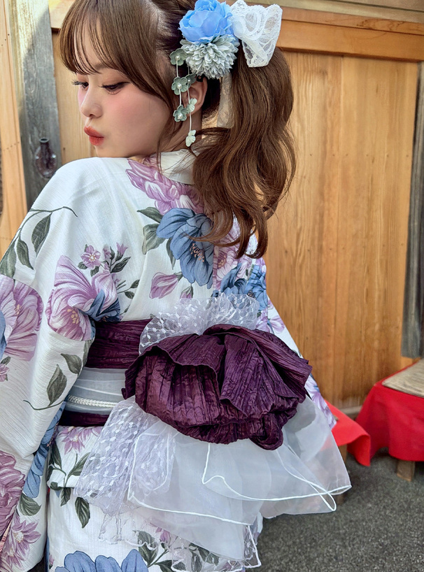 【新品未使用】GRL 椿柄 浴衣 作り帯 下駄 3点セット！ 椿柄浴衣3点セット[fo2306] | レディースファッション通販のグレイル