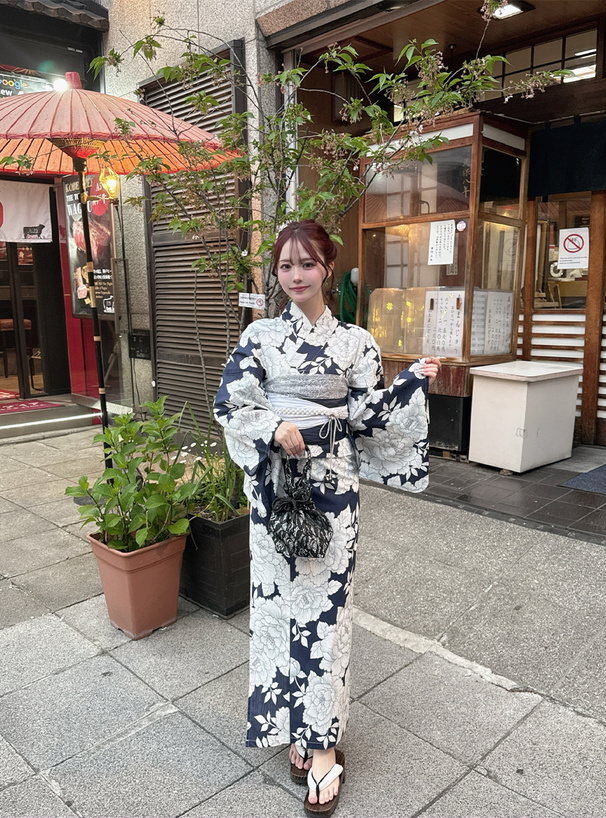 牡丹花柄浴衣3点セット