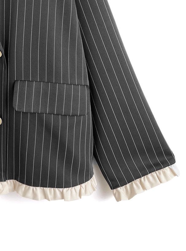 ストライプ柄配色フリルテーラードジャケット