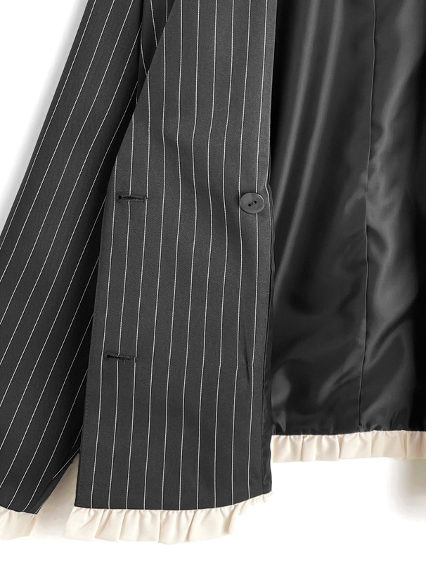 ストライプ柄配色フリルテーラードジャケット
