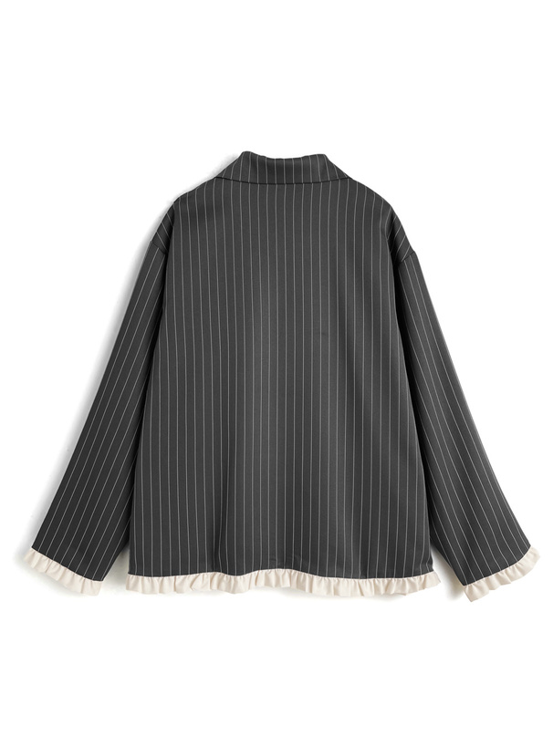 ストライプ柄配色フリルテーラードジャケット