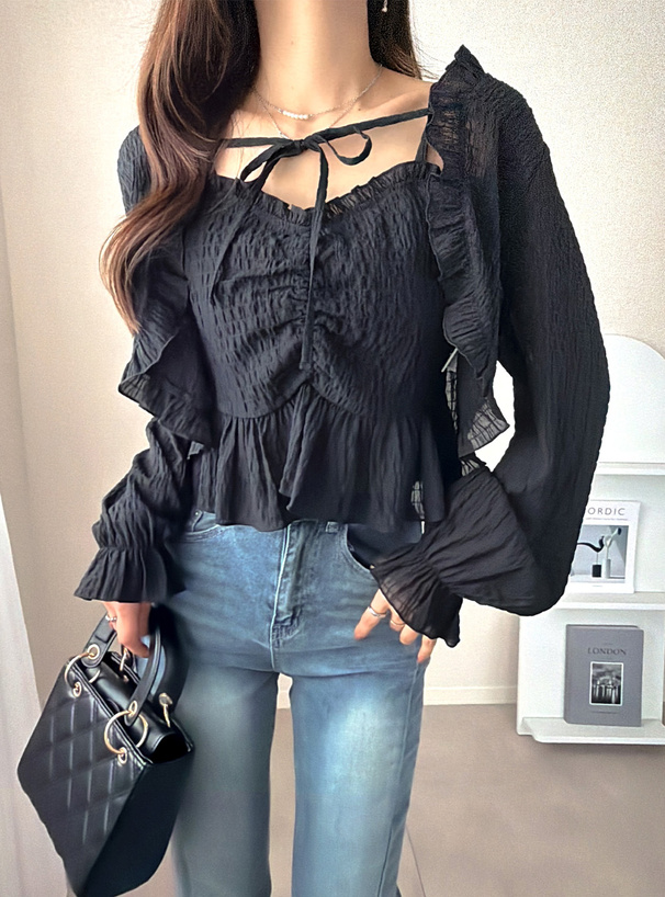 シアーフリルボレロ×ペプラムキャミソールアンサンブル