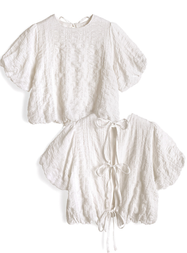 バックオープンリボンバルーントップス