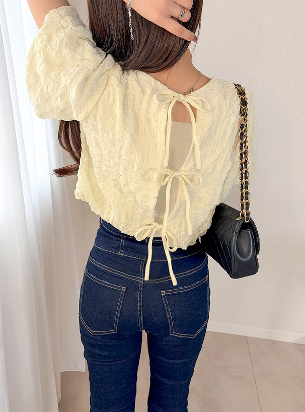 バックオープンリボンバルーントップス