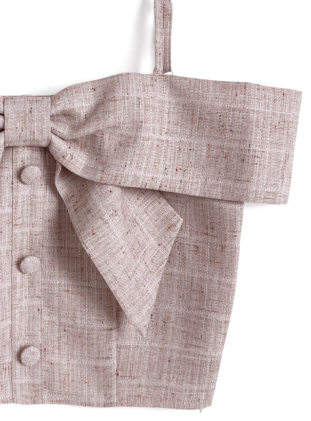 オフショルダーリボンツイードトップス