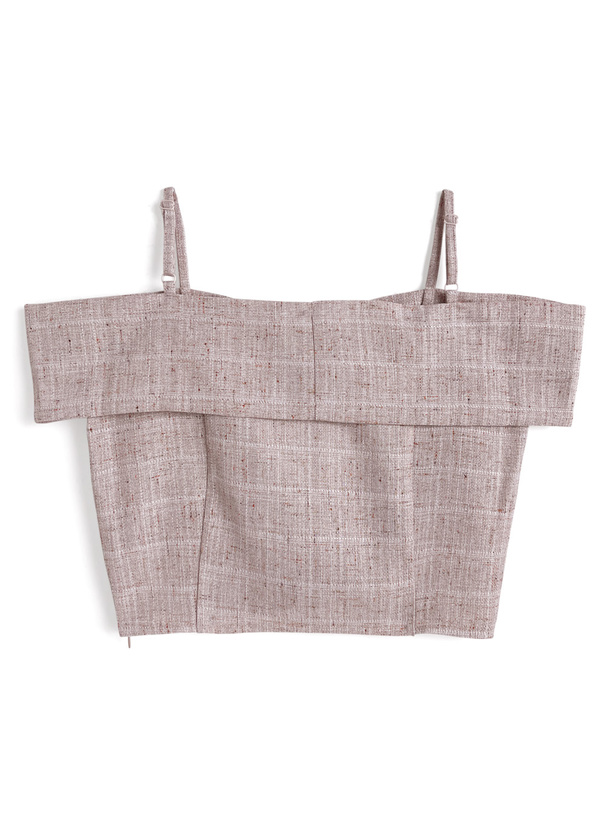 オフショルダーリボンツイードトップス