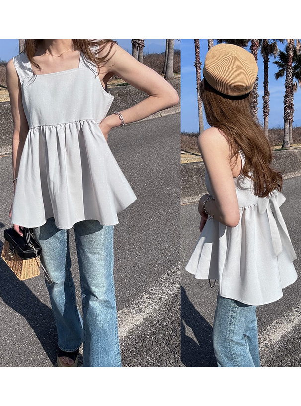 前後2Wayリボンノースリーブフレアトップス