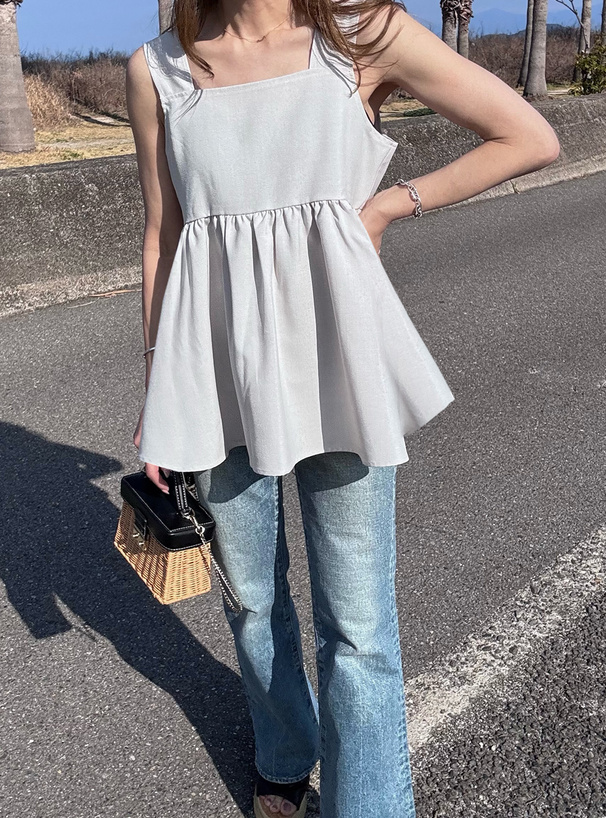 前後2Wayリボンノースリーブフレアトップス