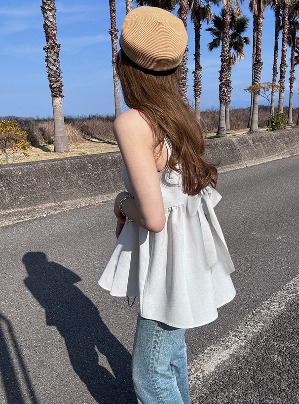 前後2Wayリボンノースリーブフレアトップス