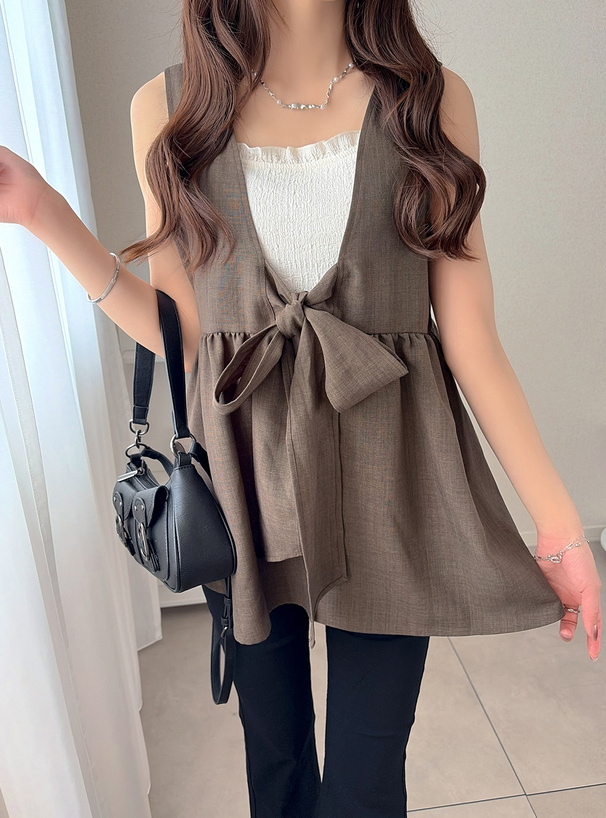 前後2Wayリボンノースリーブフレアトップス