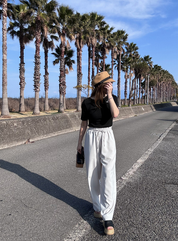 リネンタッチワイドパンツ