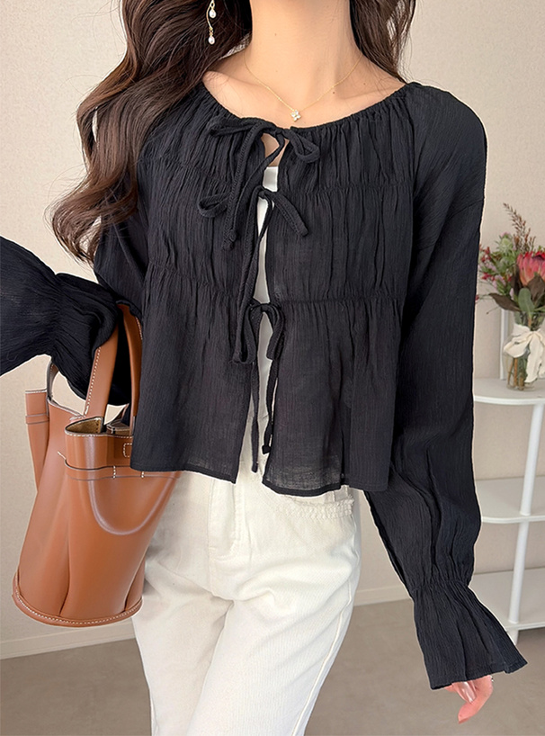 リボンギャザーカーディガン