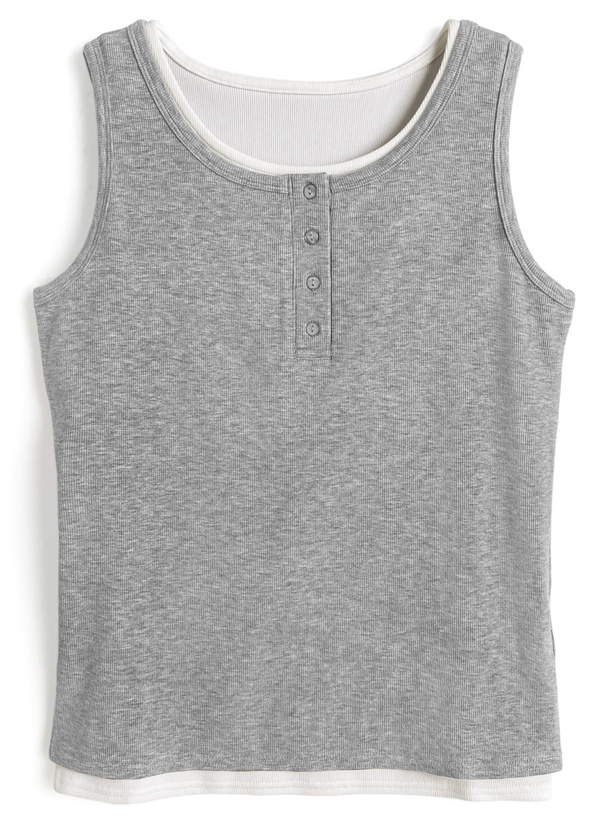 ヘンリーネックタンクトップ×ベーシックタンクトップアンサンブル