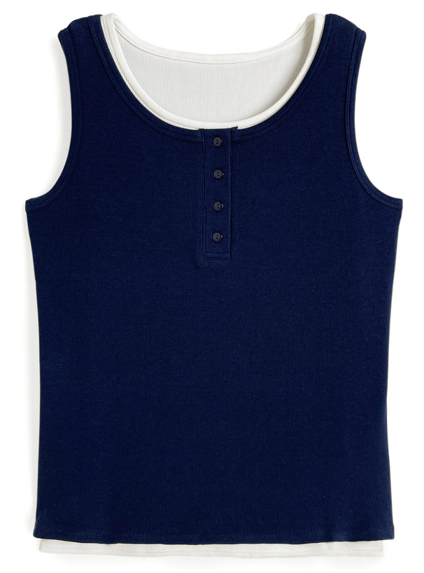 ヘンリーネックタンクトップ×ベーシックタンクトップアンサンブル