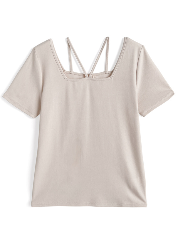 前後2Wayストラップネックリブトップス