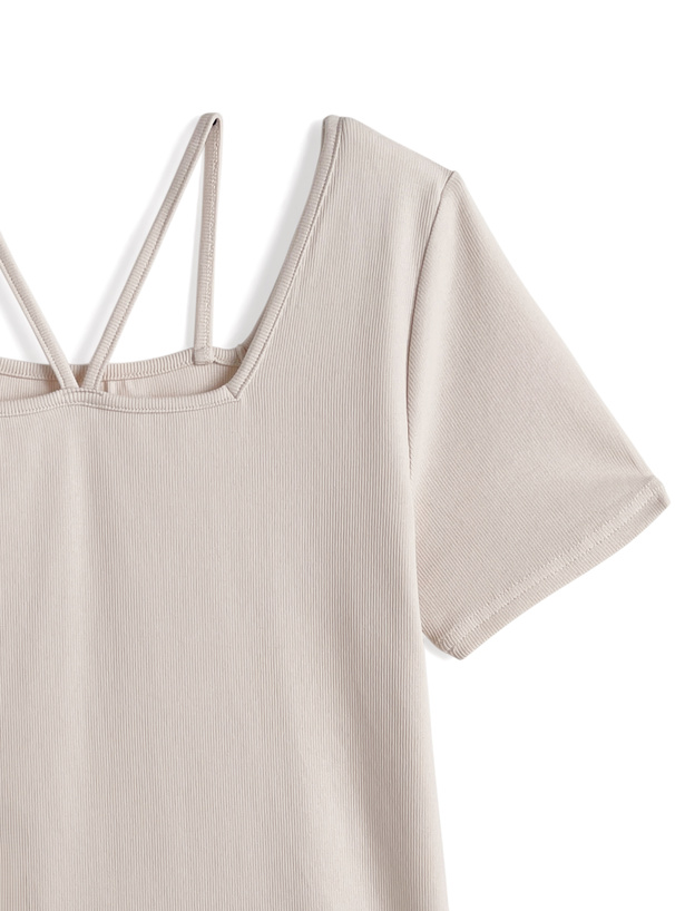前後2Wayストラップネックリブトップス