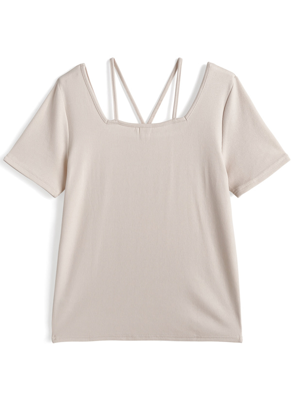 前後2Wayストラップネックリブトップス