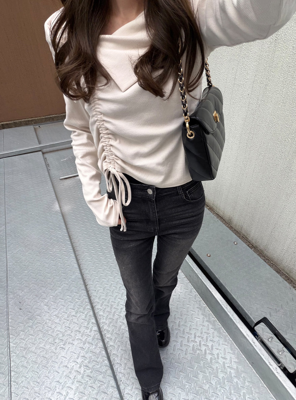 アシンメトリーカラードロストトップス