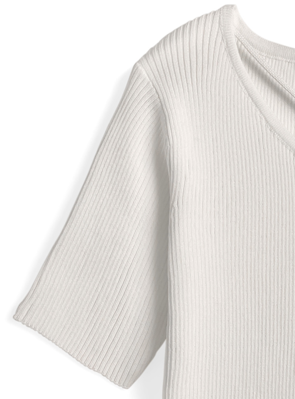 クロスネックリブニットトップス