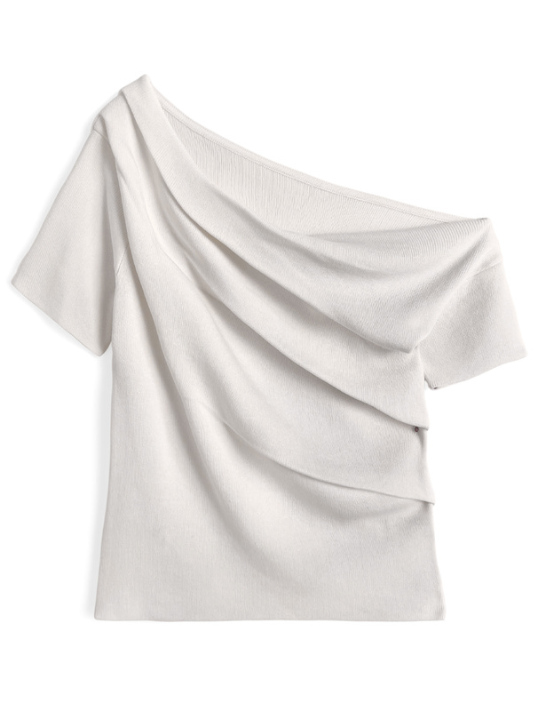 ワンショルダードレープニットトップス