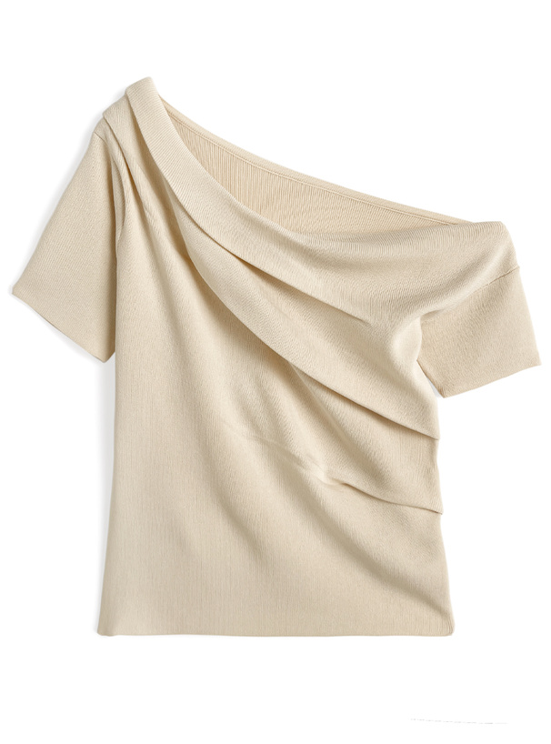 ワンショルダードレープニットトップス