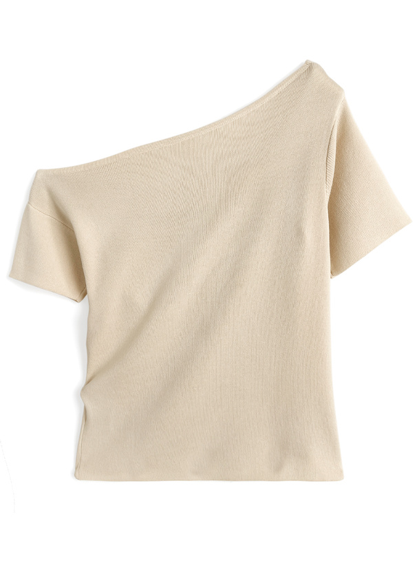 ワンショルダードレープニットトップス