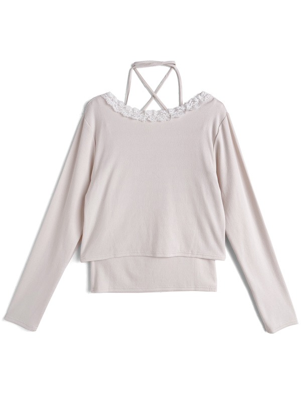 リボンフリルレースカーディガン×クロスネックキャミソールアンサンブル