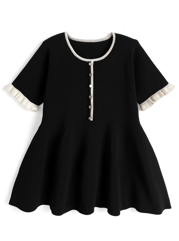 配色ペプラムニットトップス