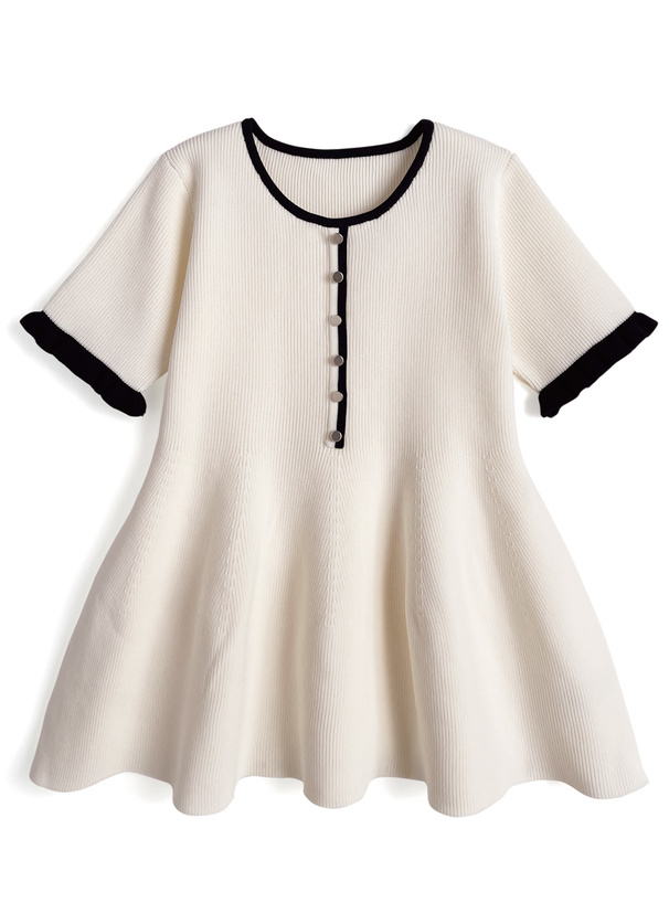 配色ペプラムニットトップス