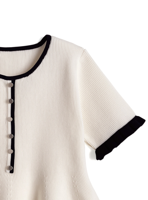 配色ペプラムニットトップス