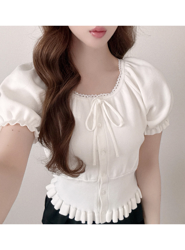 リボンフリルニットトップス