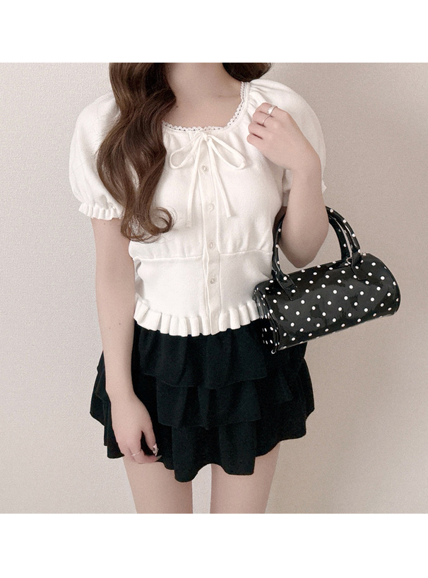 リボンフリルニットトップス