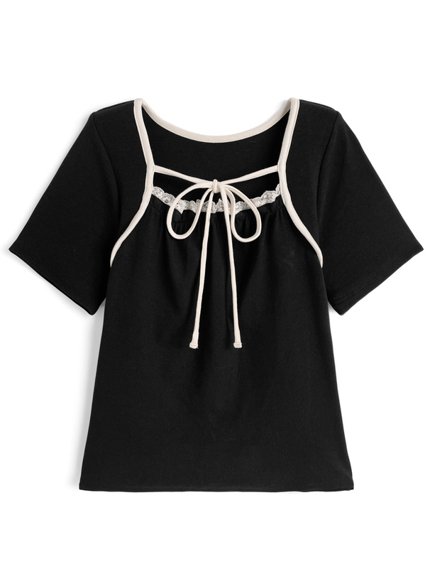 レイヤード風配色パイピングトップス