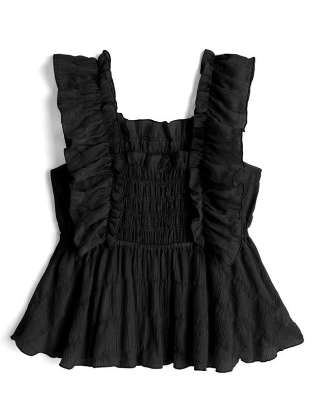 シアー楊柳フリルノースリーブブラウス