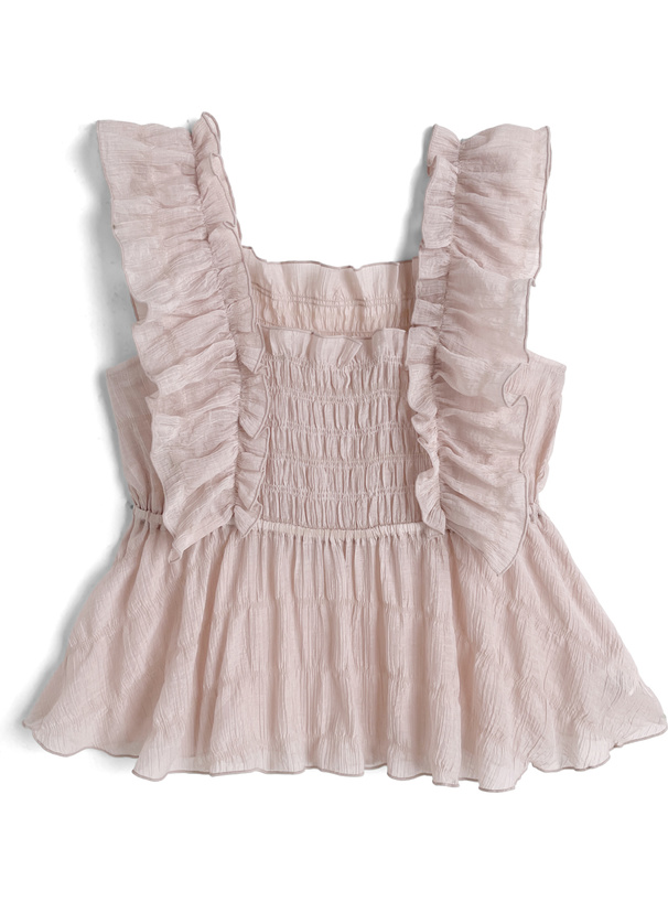 シアー楊柳フリルノースリーブブラウス