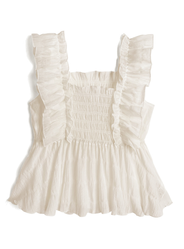 シアー楊柳フリルノースリーブブラウス