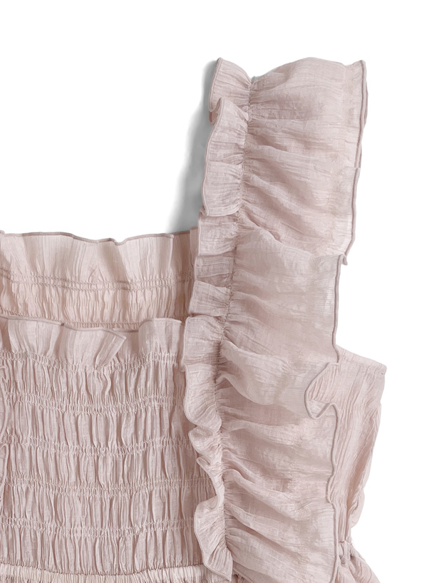 シアー楊柳フリルノースリーブブラウス