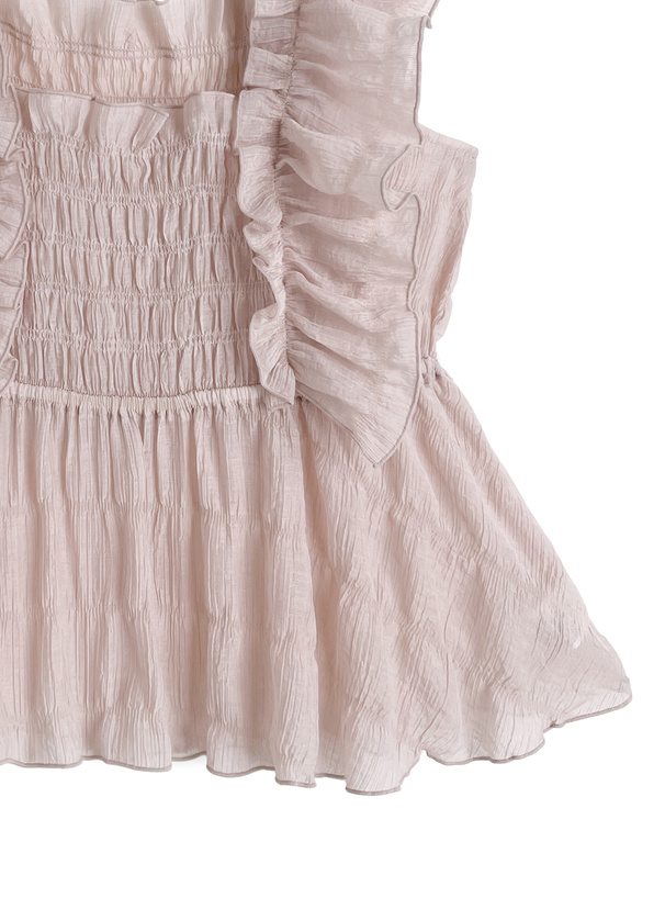 シアー楊柳フリルノースリーブブラウス