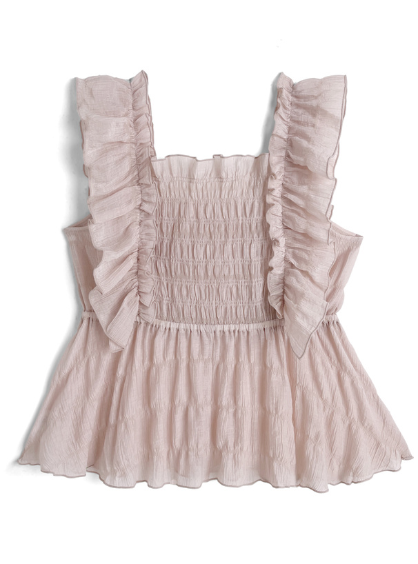 シアー楊柳フリルノースリーブブラウス