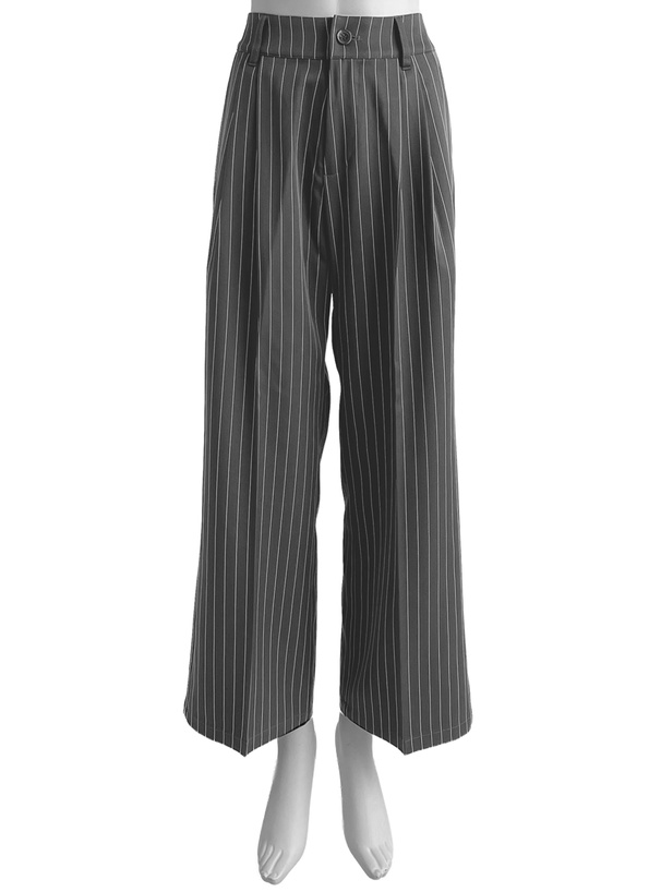 ストライプ柄センタープレスタックセミワイドパンツ