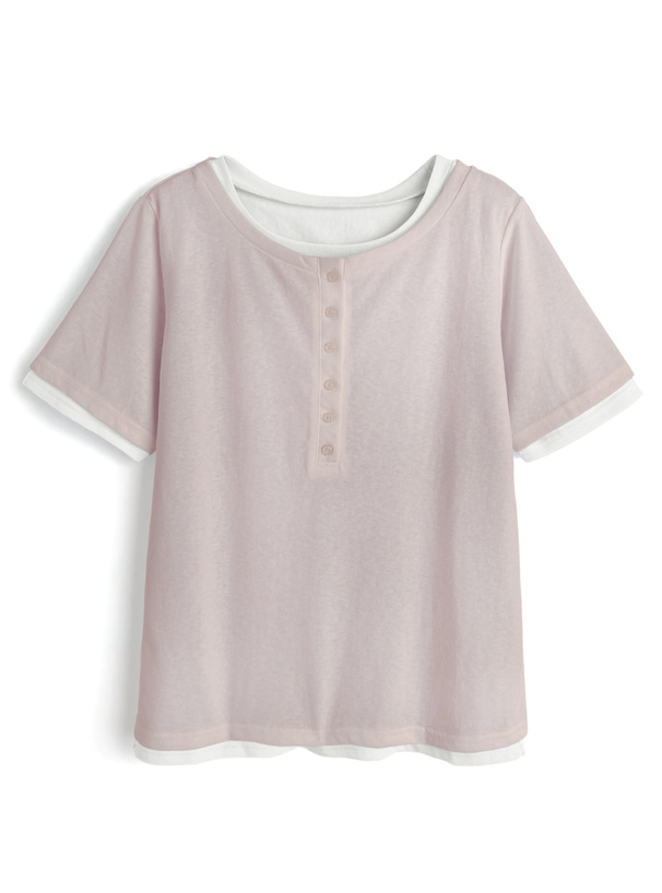 ヘンリーネックTシャツ×ベーシックTシャツアンサンブル