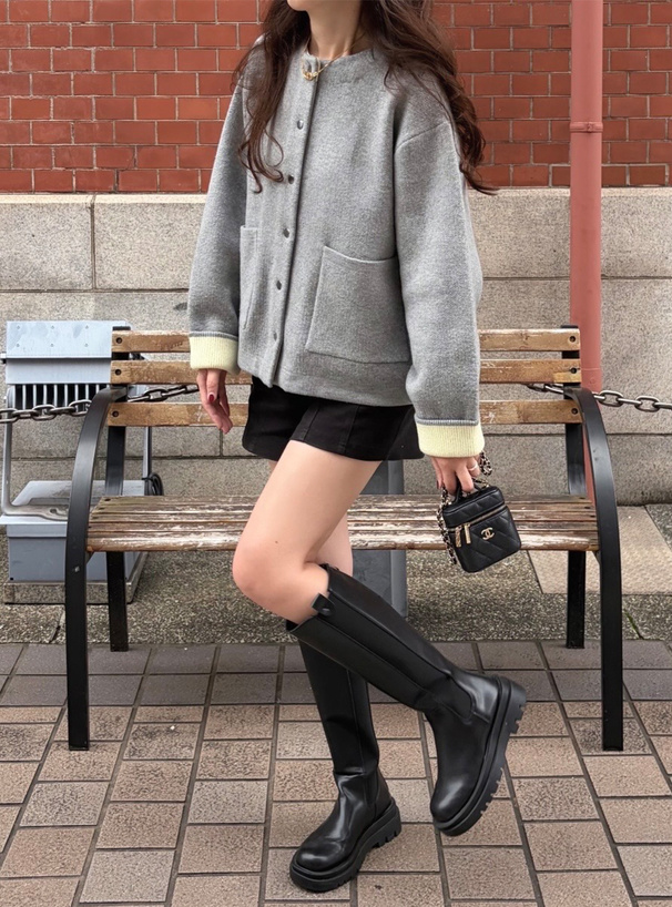 配色ビッグポケットニットカーディガン