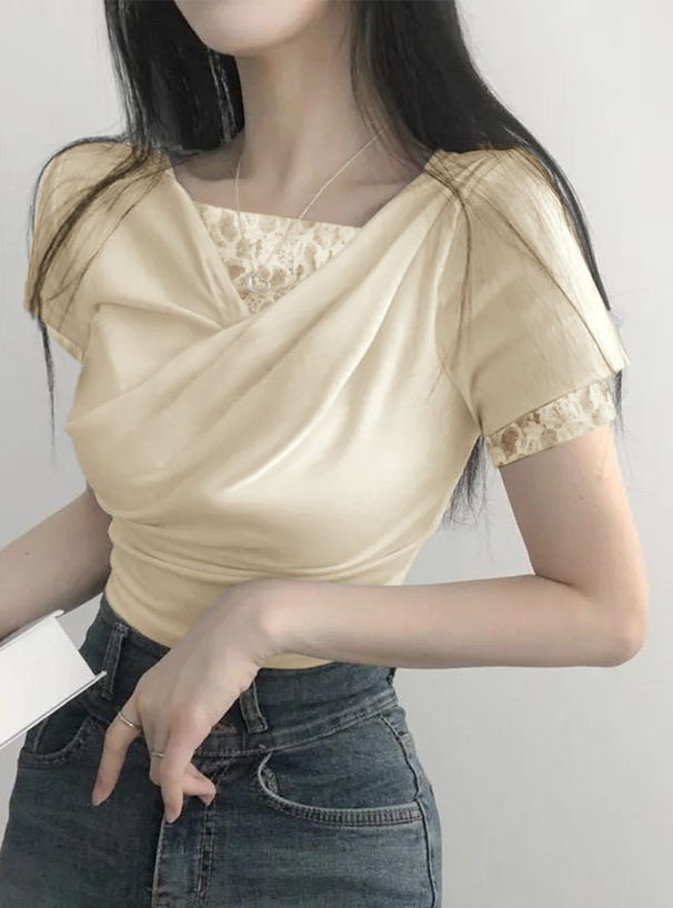 レースレイヤード風ドレープカシュクールトップス