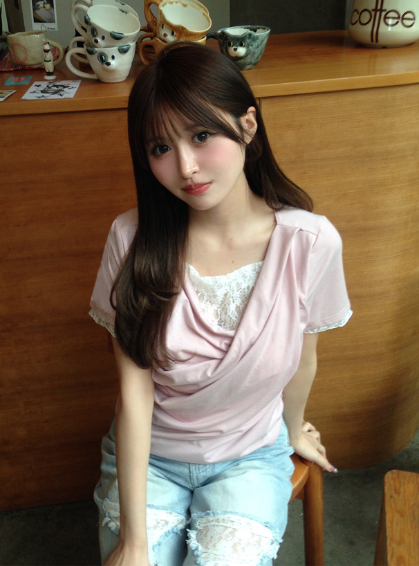 レースレイヤード風ドレープカシュクールトップス
