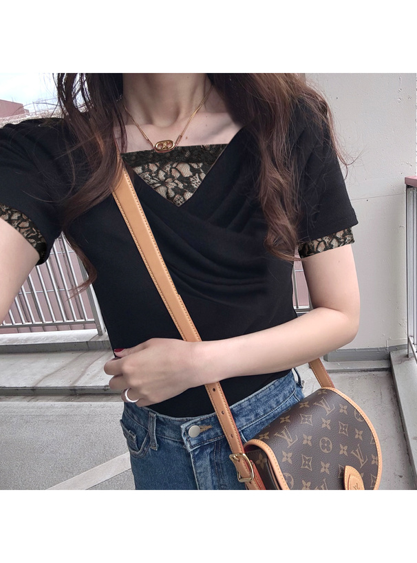 レースレイヤード風ドレープカシュクールトップス