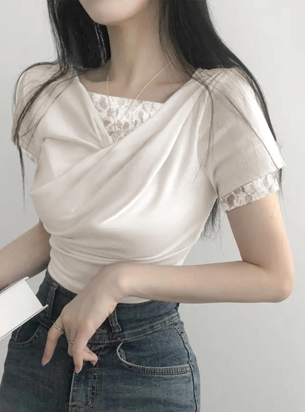 レースレイヤード風ドレープカシュクールトップス