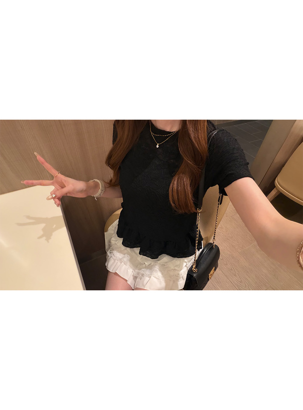 フラワージャガードレースフリルトップス
