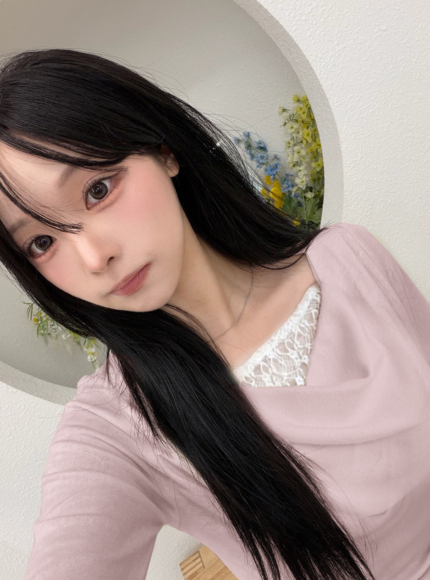 レースレイヤード風ドレープニットトップス