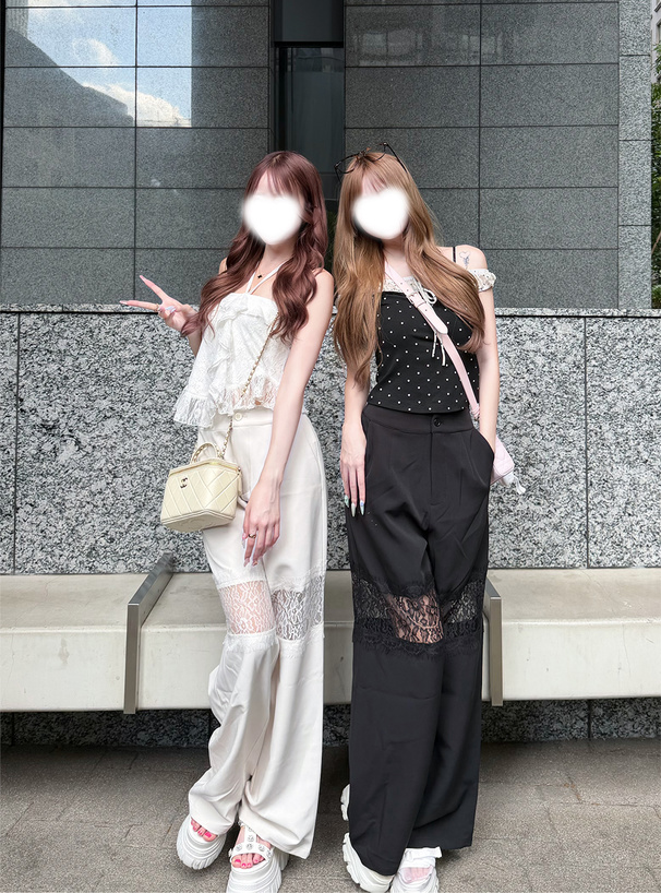 レース切替セミワイドパンツ