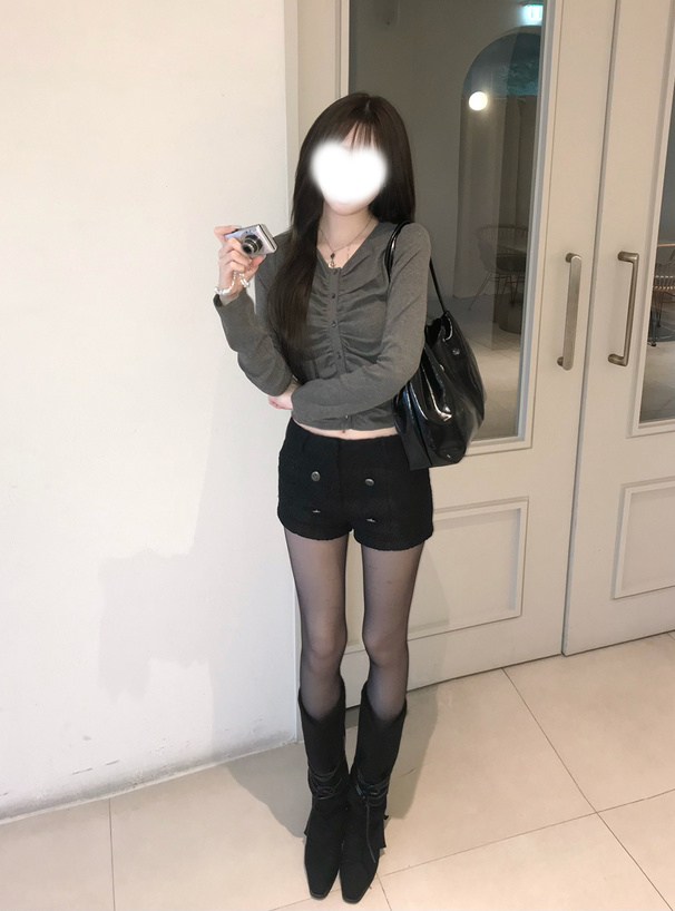フロントギャザーボタンショート丈トップス